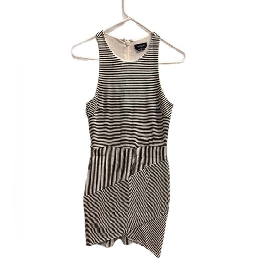 bebe Monochrome Striped Mini Dress
